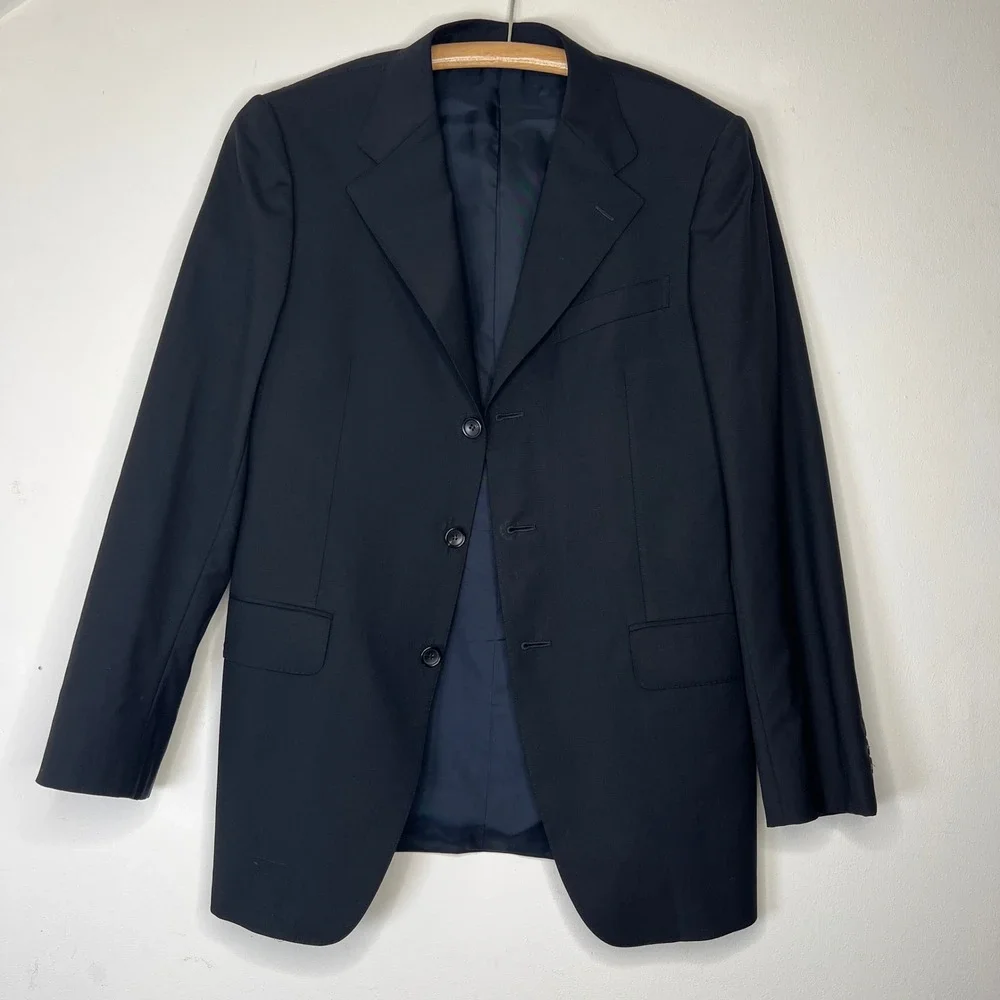 Gucci Black Wool Blazer Jacket Tailored Two Button Structured Minimalist 48R